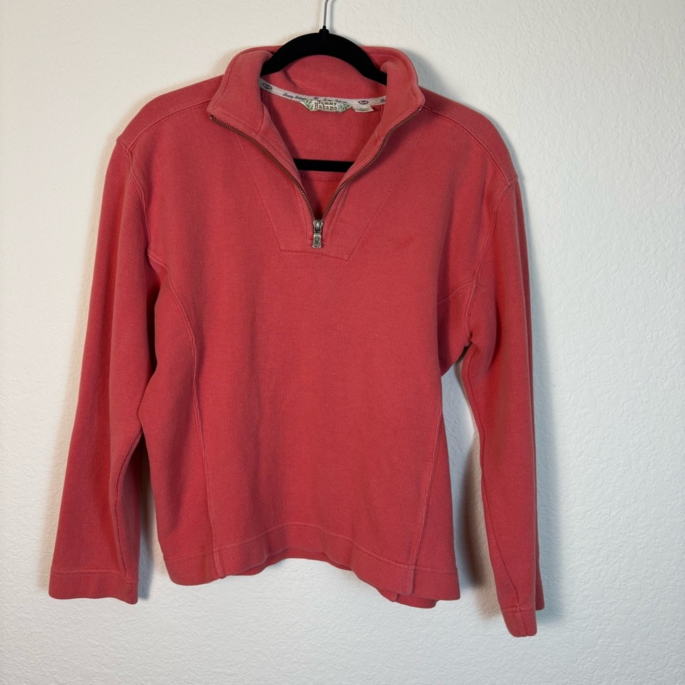 Tommy Bahama Quarter Zip Sweatshirt Coral 98% Cotton Long-sleeve Preppy Small